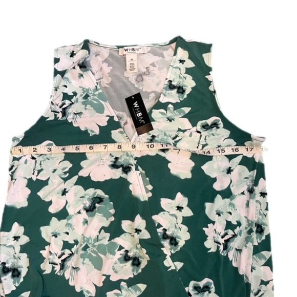 White House Black Market Floral Sleeveless Surplice Faux Wrap Hi Lo Green/White - Picture 2 of 7
